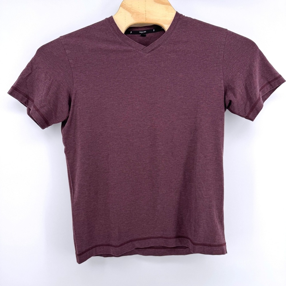 Public Rec Go-To V-Neck Tee Mens Medium Burgundy Heathered Pima Cotton Stretch